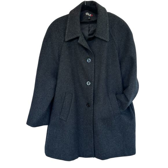 VTG 100% Wool Charcoal Gray Overcoat Womens SZ L Heavy Lined Winter Long Coat - Picture 1 of 10